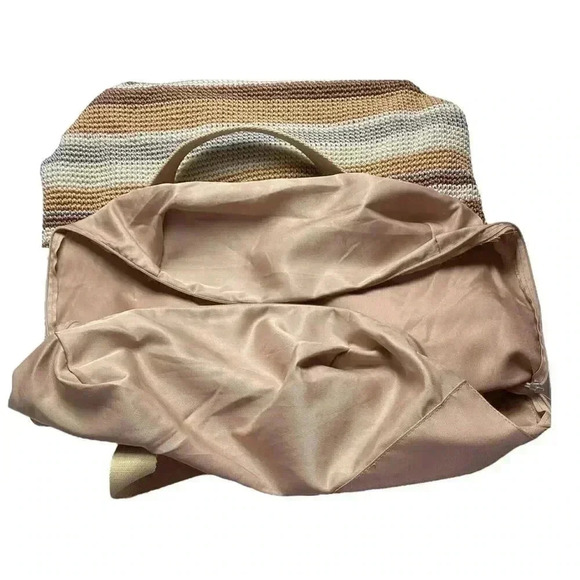 The Sak Mendocino Stripe Crochet XLarge Double Strap Zip Top Tote Vegan NEW Sand - Picture 9 of 11